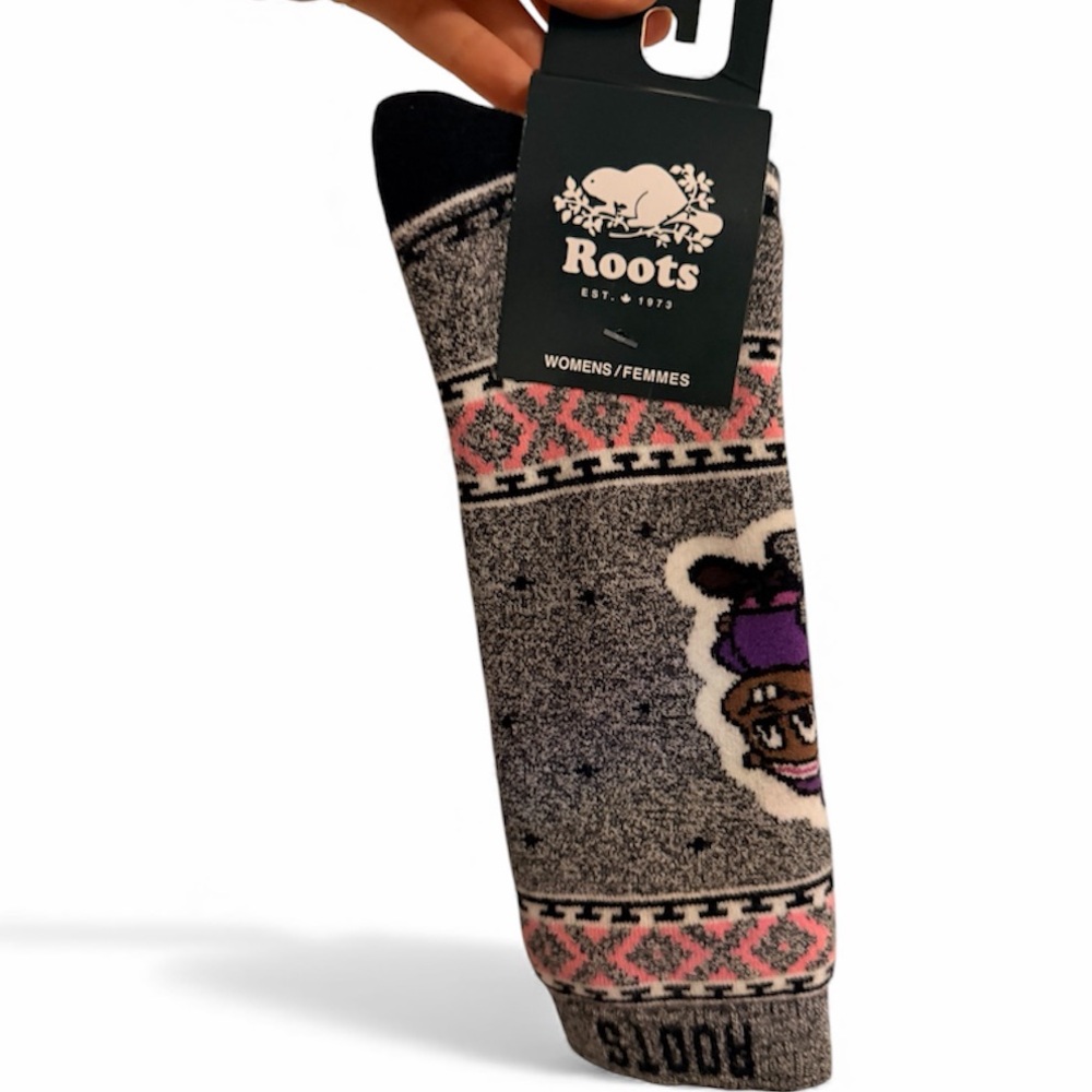 ROOTS Buddy Beaver Socks Salt and Pepper One Size Women’s BRAND NEW - Picture 1 of 8